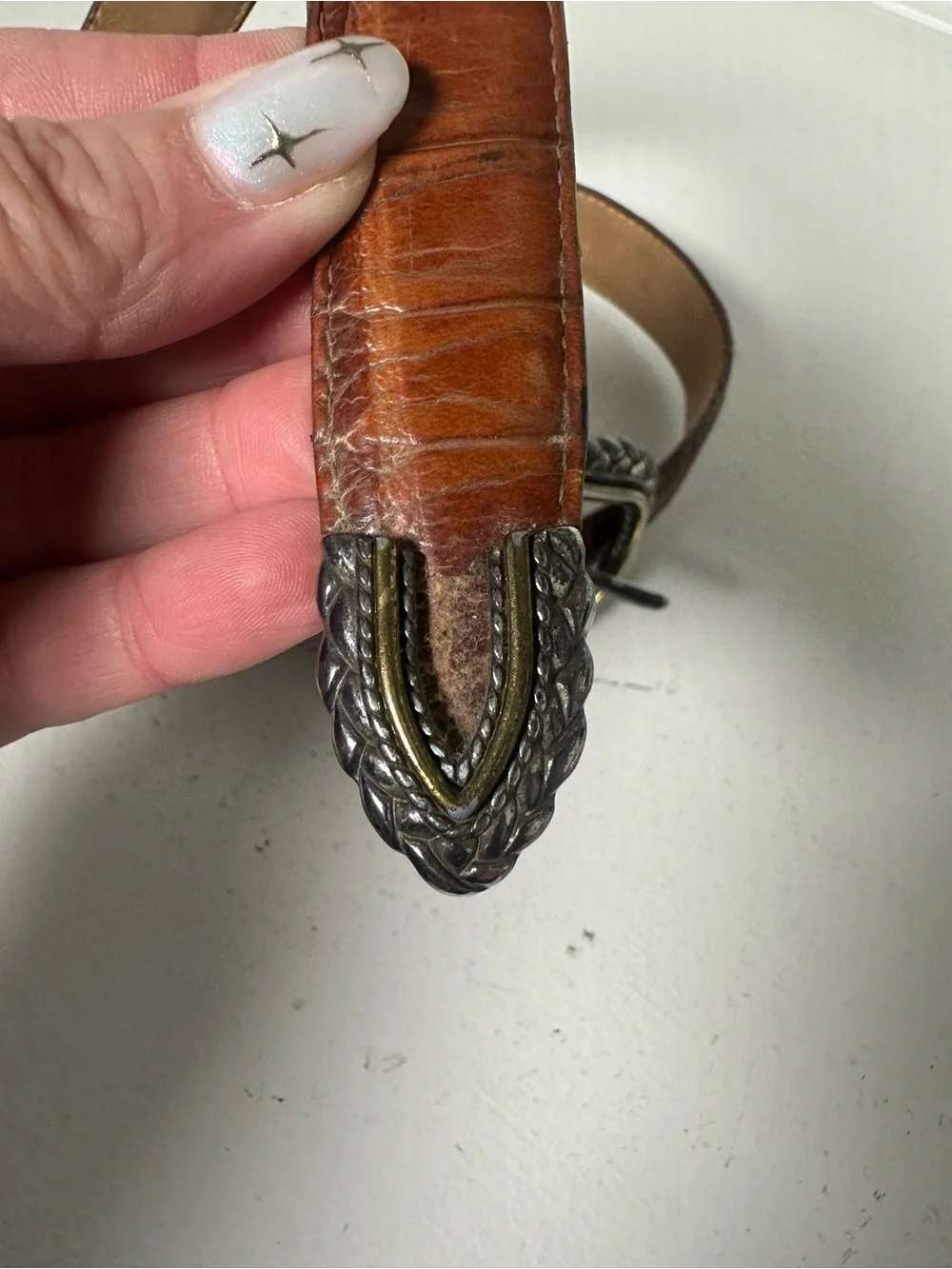 Brighton Women’s Medium Leather Belt USA Made Brown Croc Embossed Silver Buckle